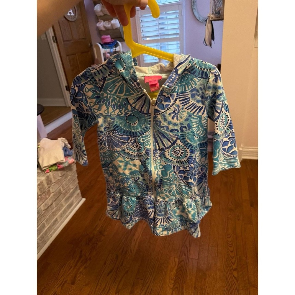Lilly Pulitzer girls' zip-front swim cover-up dress features a blue shell 4-5